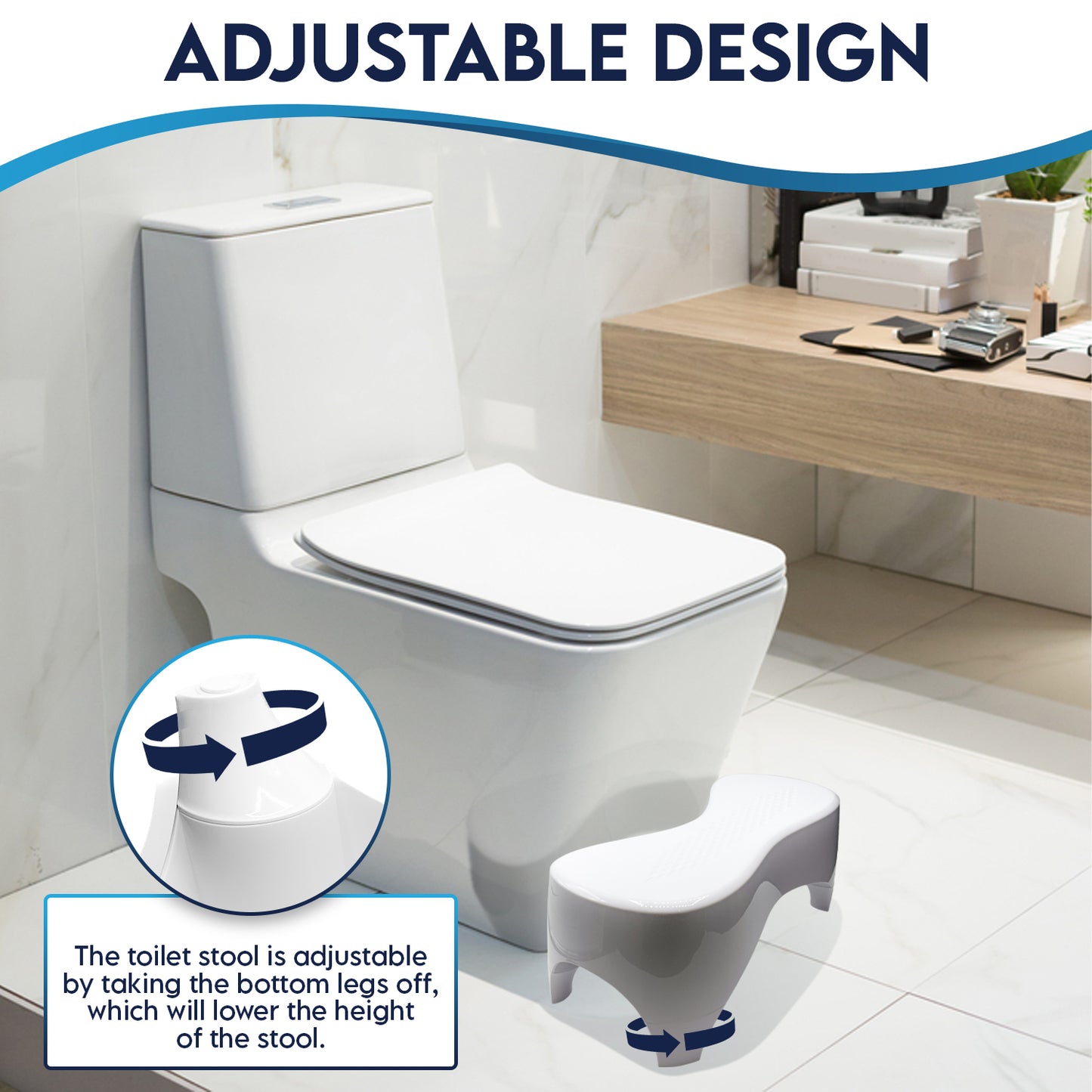 JEP 303- Toilet Stool & Potty Squatty Stool for Adults- Adjustable Poop Stool for Bathroom